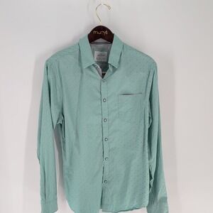 Craft + Flow Micro‎ Ditsy Western Classic Button-Up Shirt Sea Glass Green Size M
